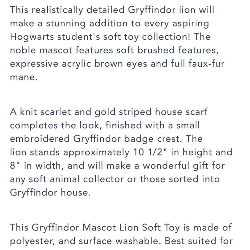 Gryffindor Lion Plush - Picture 5 of 5